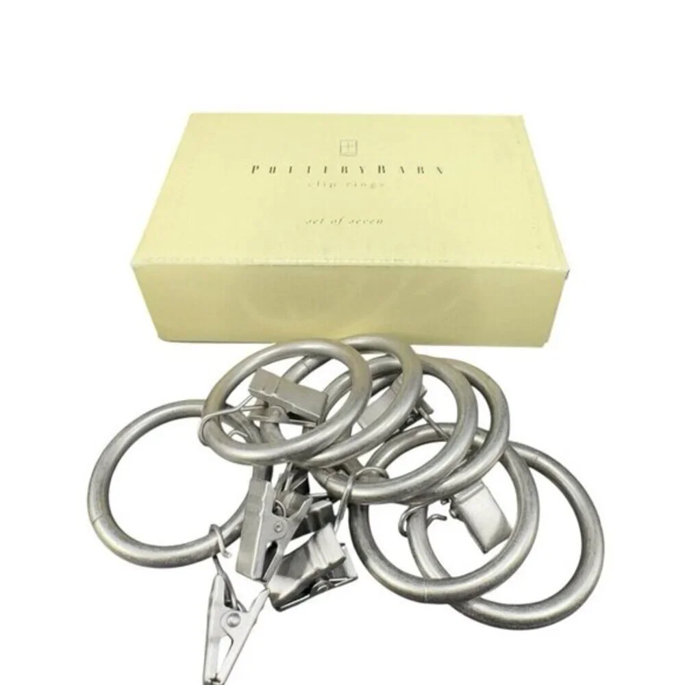 Pottery Barn Metal Clip Rings‎ Brushed Nickel Set of 14 Curtain Rings New In Box